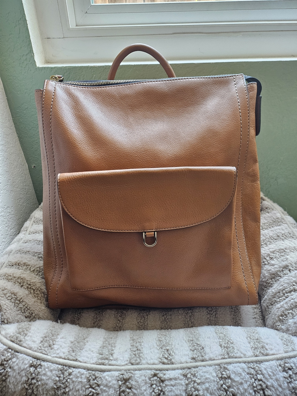 Fossil Brown Leather Backpack Tote - Picture 4 of 9
